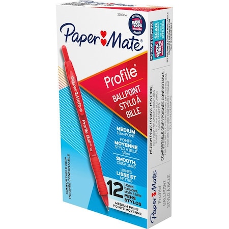Paper Mate Ballpoint Pen, 1.0mm Point, 1/4"Wx5-1/2"Lx1/4"H, 12/DZ, Red PK PAP2095454